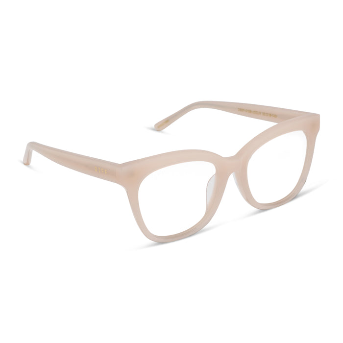 diff eyewear featuring the winston cateye prescription glasses with a milky blush frame angled view