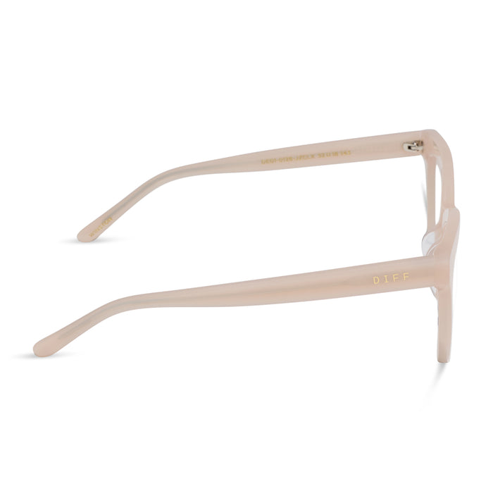 diff eyewear featuring the winston cateye prescription glasses with a milky blush frame side view