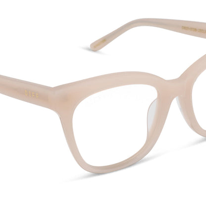 diff eyewear featuring the winston cateye prescription glasses with a milky blush frame detailed view