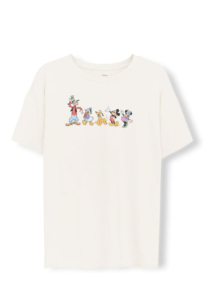 Women's Graphic Tee with Mickey and Friends print on Ecru background