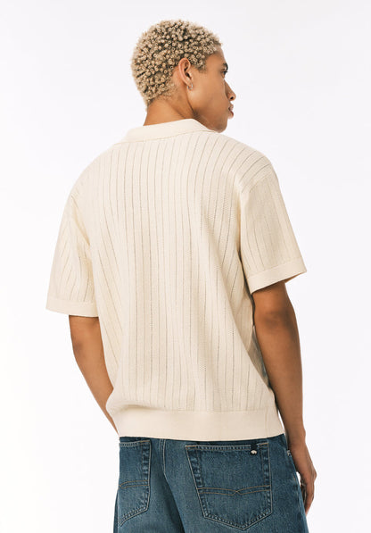 Buffalo Men Sweaters Beige Knit Sweaters Breathable Textured Knit Open Collar