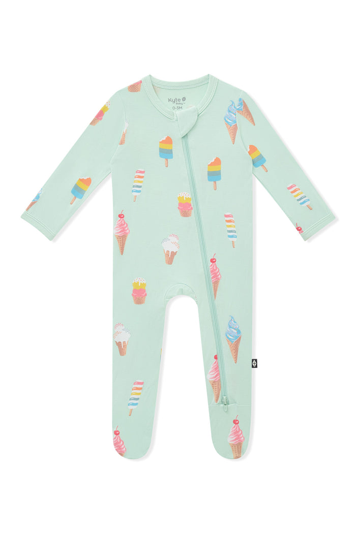 Mint Zippered Footie in Ice Cream print on white background