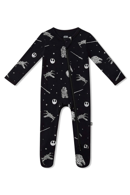 Product photo of the Zippered Footie in STAR WARS™ show on a white background